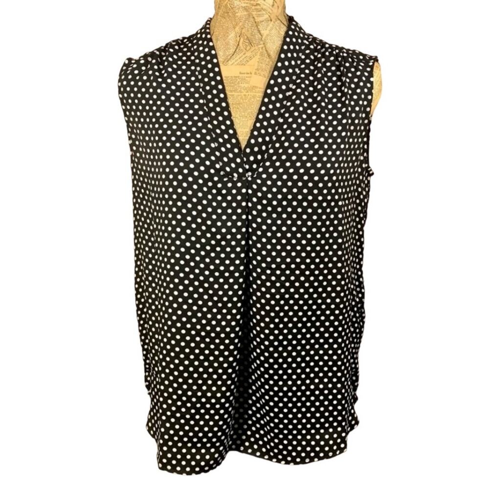 Jones New York Sleeveless V Neck Polka Dot Tunic Top Womens Size S Chic Career